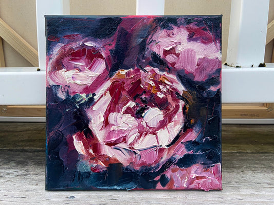 Oil painting ORIGINAL art Peony artwork small flower floral oil on canvas 8x8"