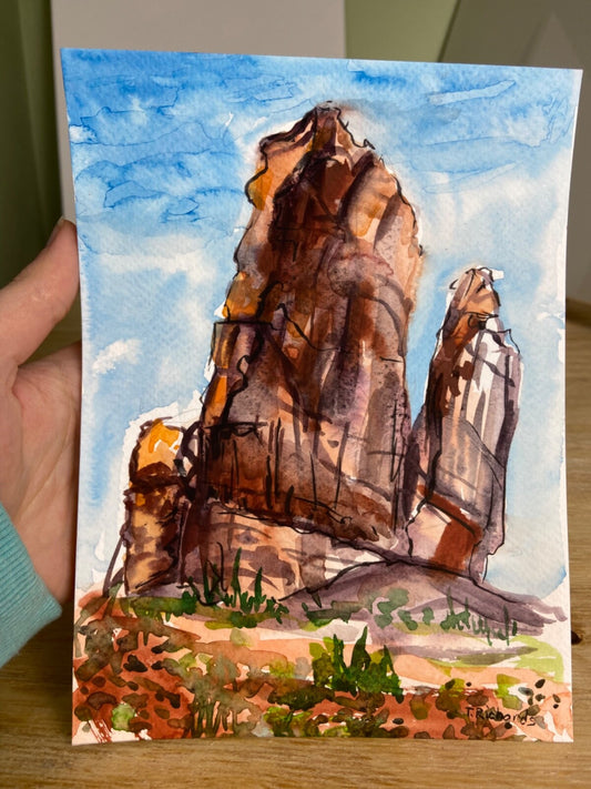 Watercolor Painting ORIGINAL Art Organ Arches National Park Utah Landscape 6x8"