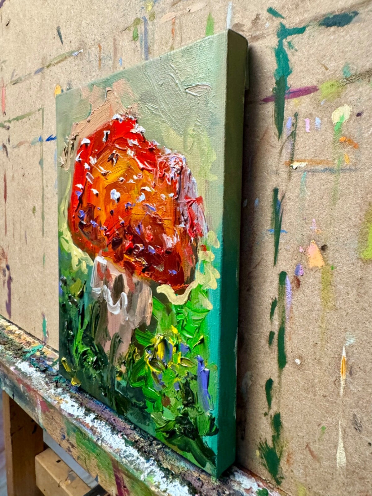 Red mushroom Oil painting ORIGINAL art Fly agaric Amanita forest artwork 5x7