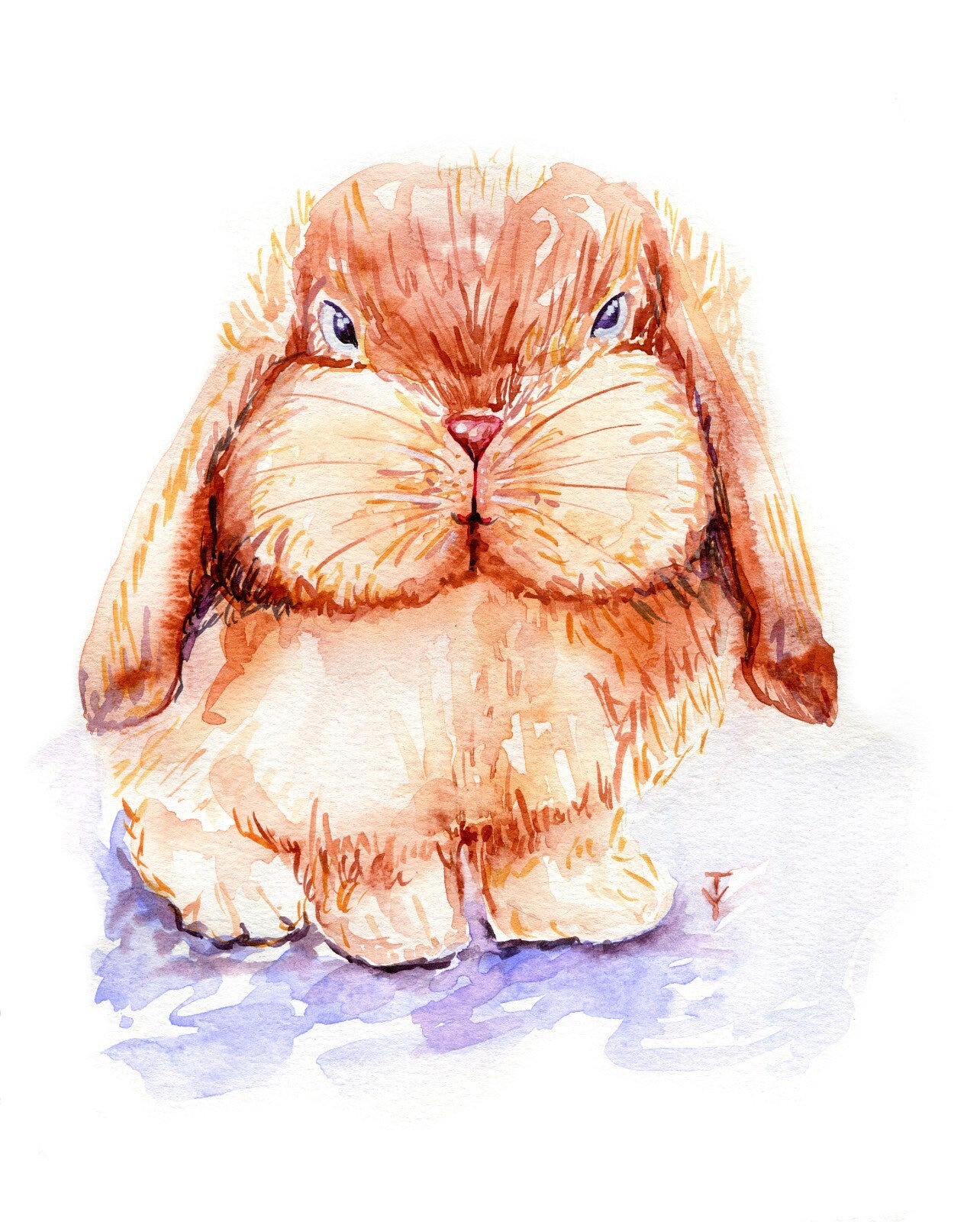 ORIGINAL Art Watercolor painting Bunny Rabbit Hare Pet Artwork Animal 8x10"