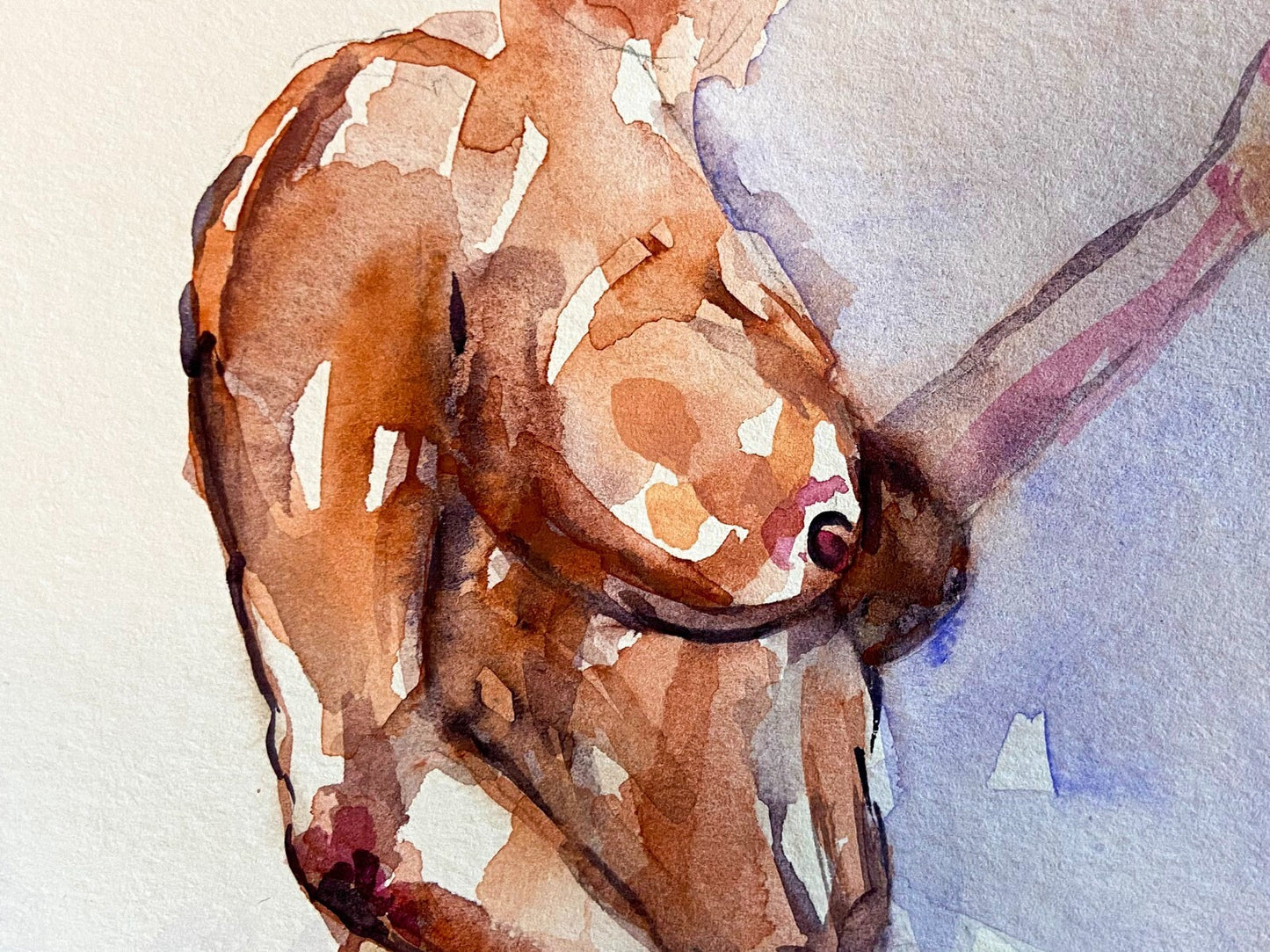 Painting WATERCOLOR ORIGINAL Art Black Woman African Naked Nude Artwork 6x8"