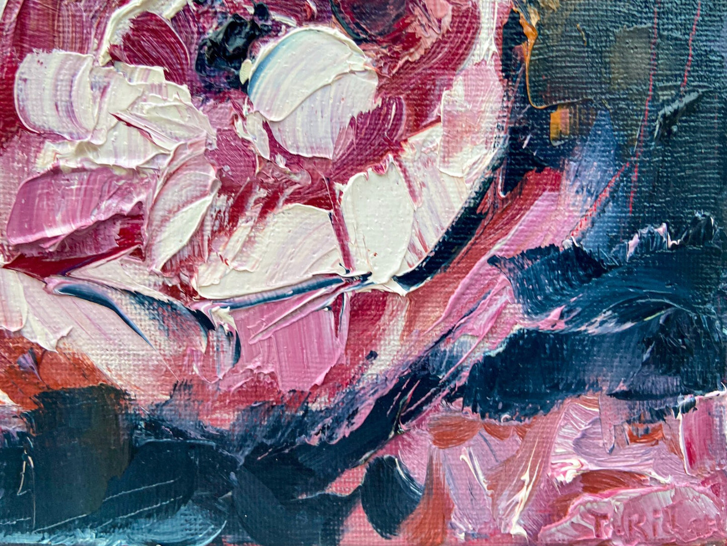 Oil painting ORIGINAL art Peony artwork small flower floral oil on canvas 8x8"