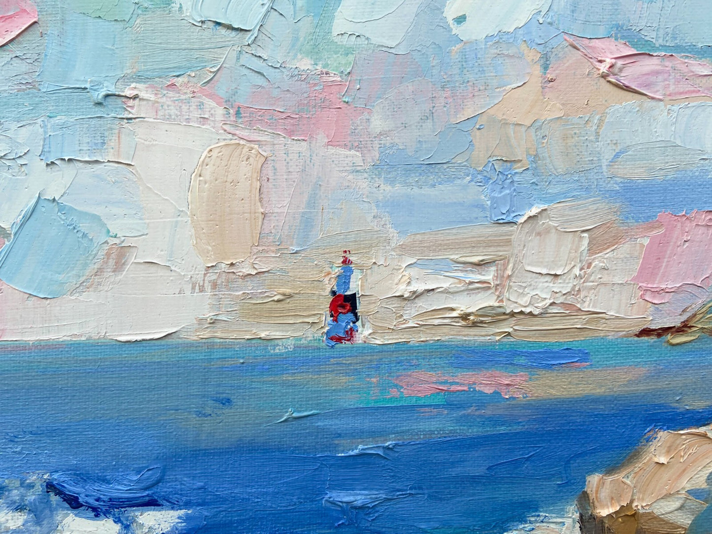 Oil painting ORIGINAL art Lighthouse Seascape ocean wave beach mountain 16x20"