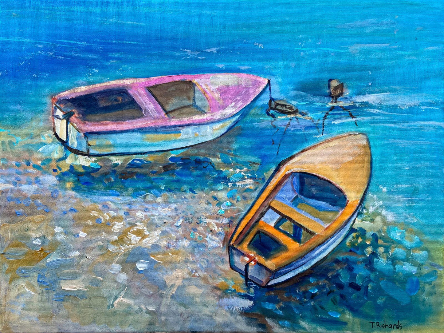 Boat Oil painting ORIGINAL art seascape lake marine ocean artwork signed 12x16"