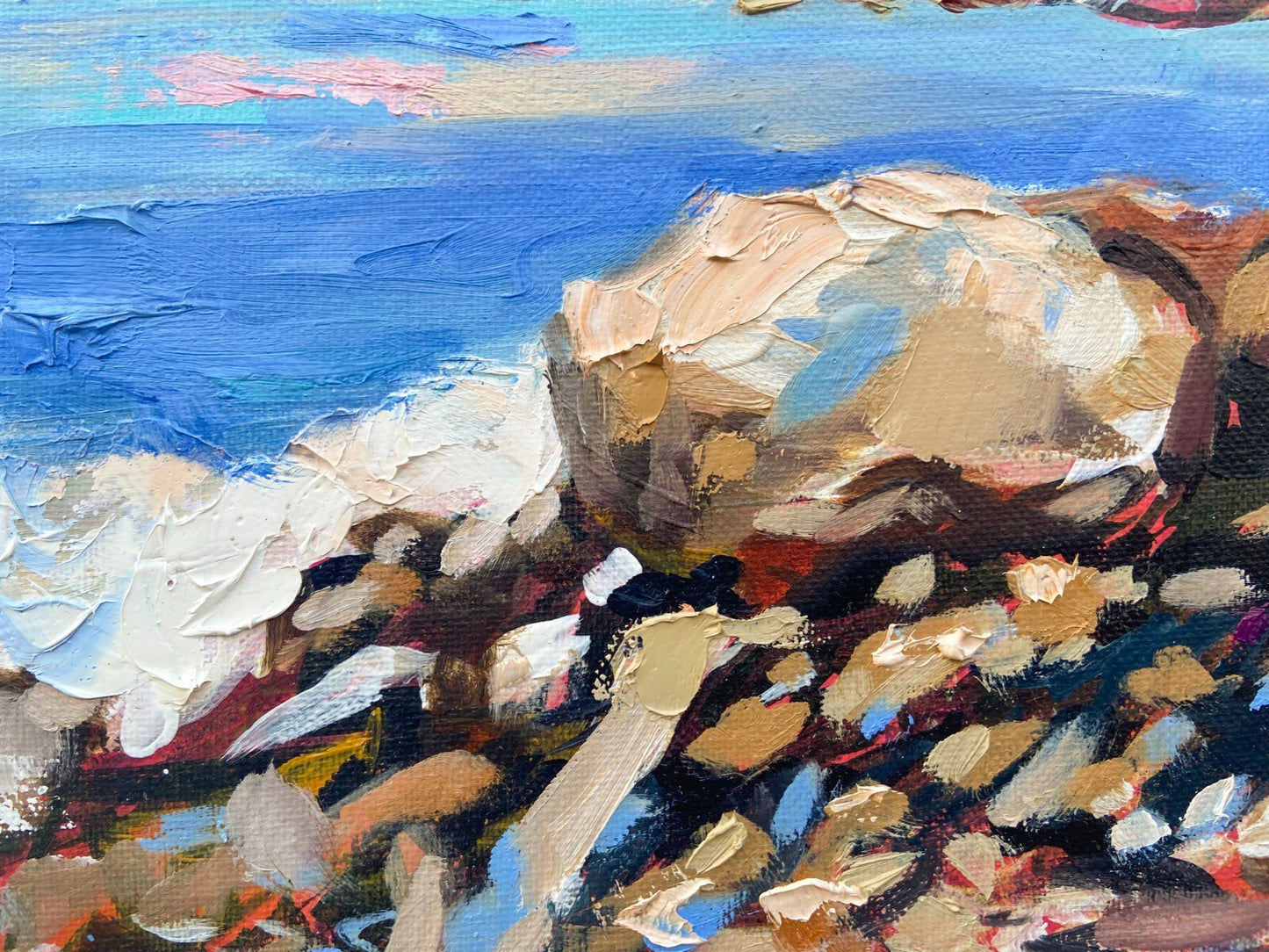 Oil painting ORIGINAL art Lighthouse Seascape ocean wave beach mountain 16x20"