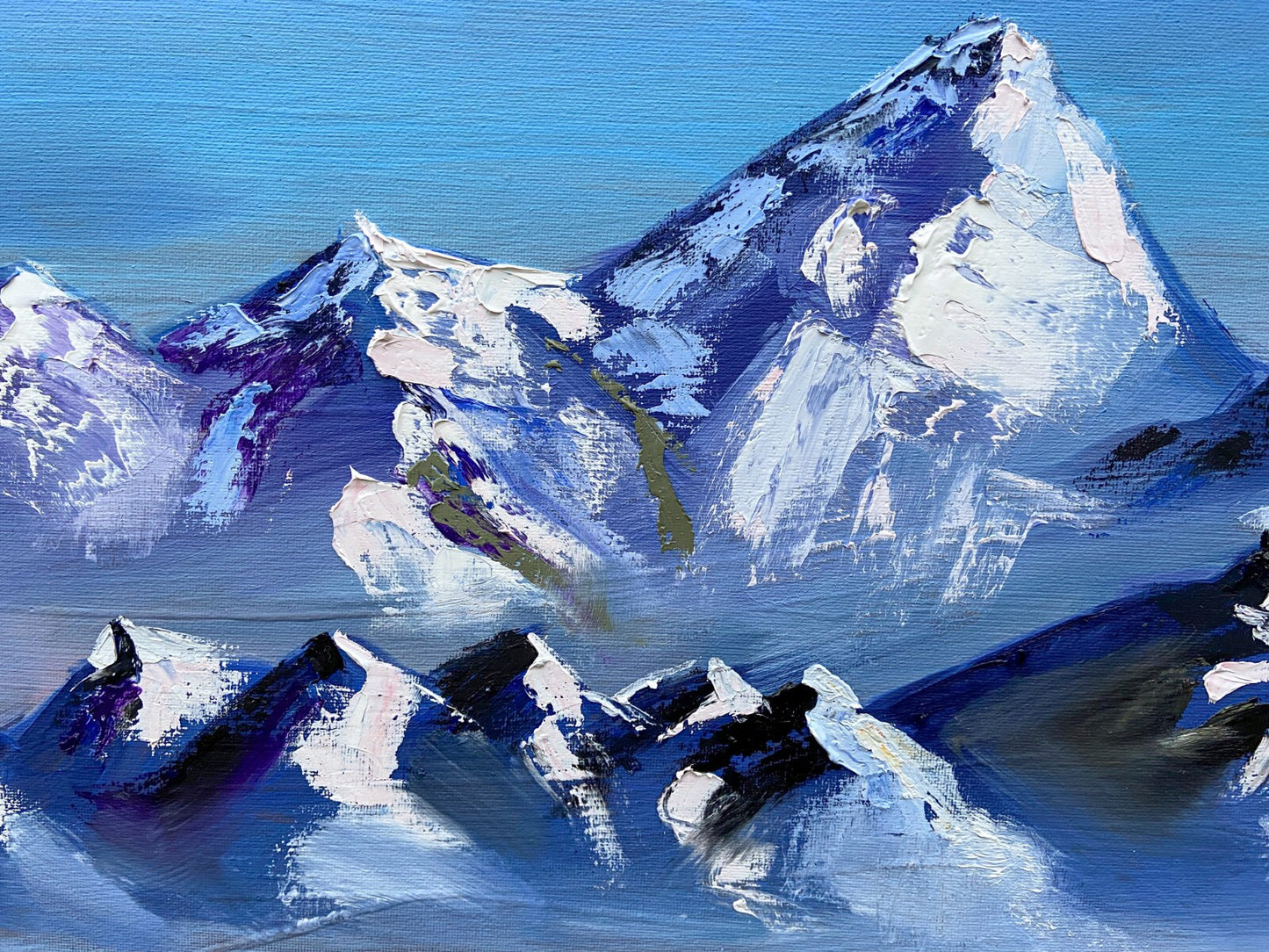 Original art oil painting Landscape mountain artwork Lake lupines Alaska 18x24"