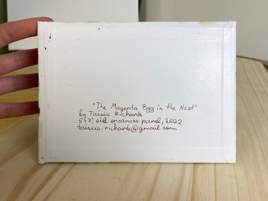 ORIGINAL oil painting on canvas panel art Easter egg nest artwork 5x7"