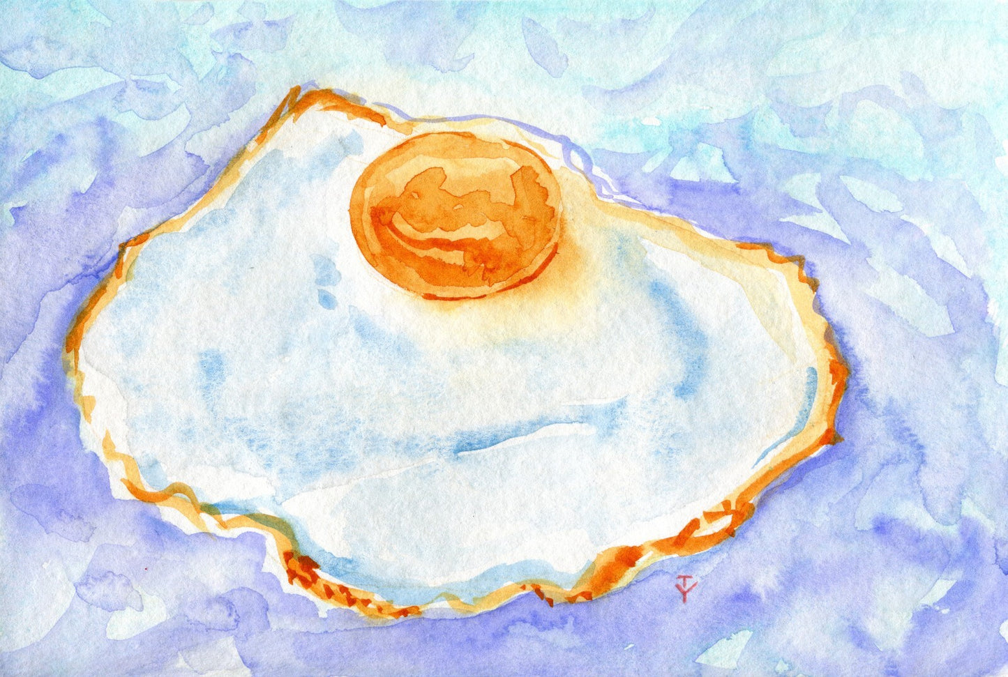 Watercolor Painting ORIGINAL Art Fried egg Breakfast food still life 6x9”