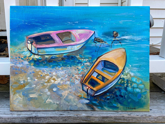 Boat Oil painting ORIGINAL art seascape lake marine ocean artwork signed 12x16"