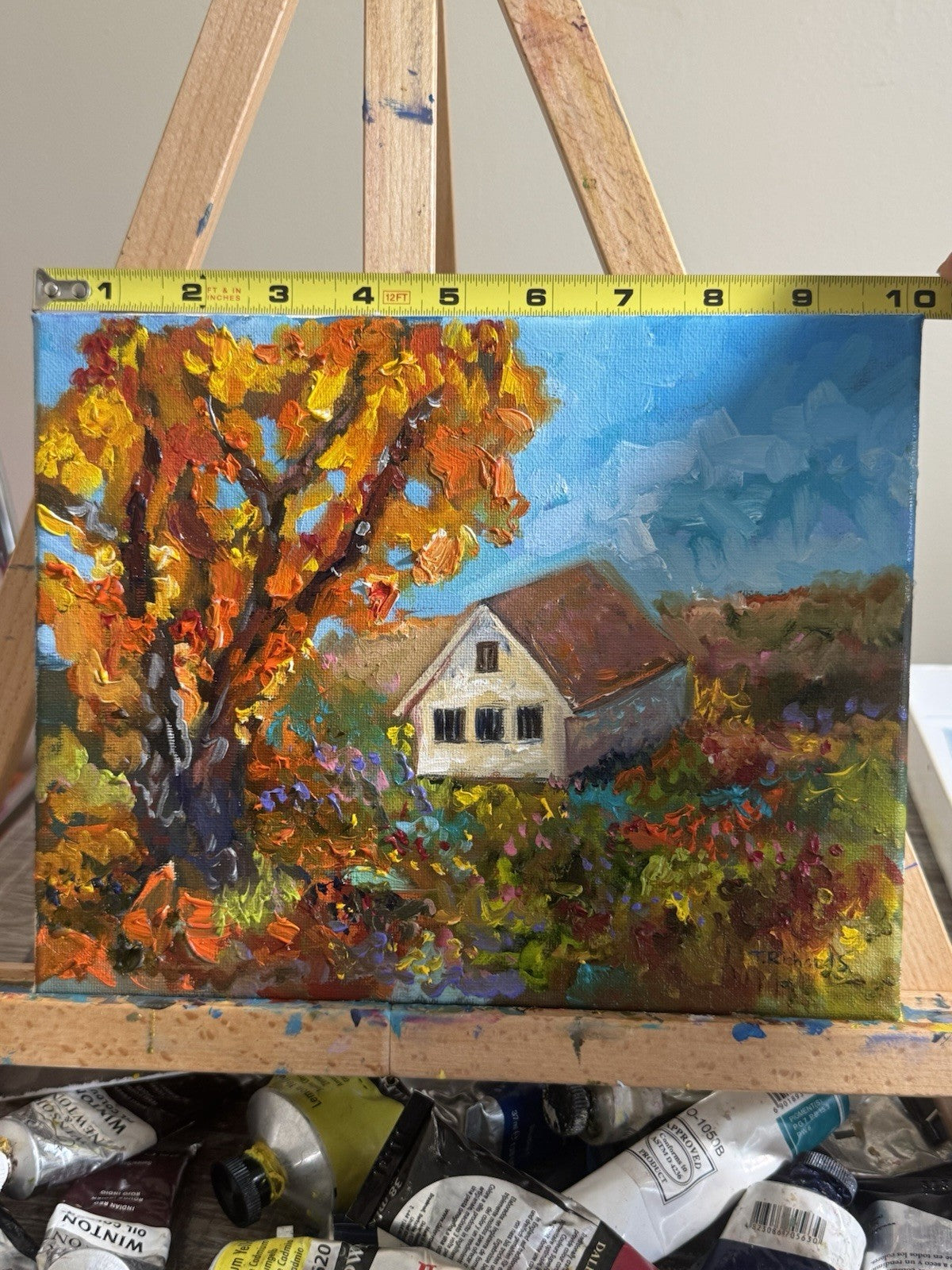 Oil painting ORIGINAL art Countryside Farmhouse artwork Fall landscape 8x10”