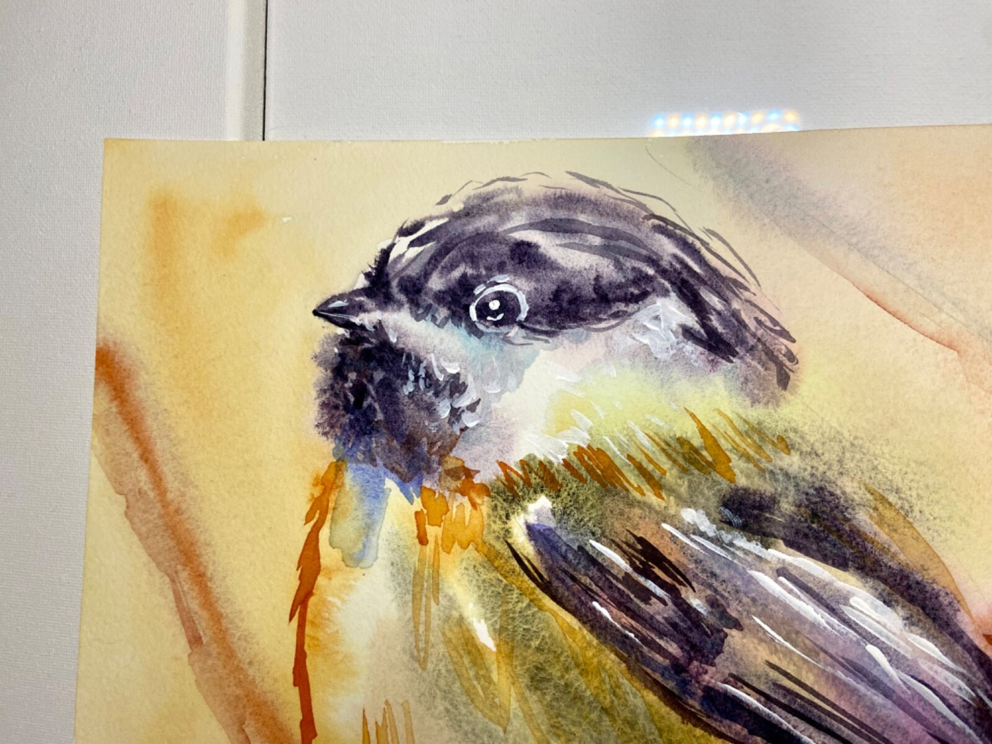 ORIGINAL Art watercolor painting Chickadee wall art Bird artwork 10.25x14.25”