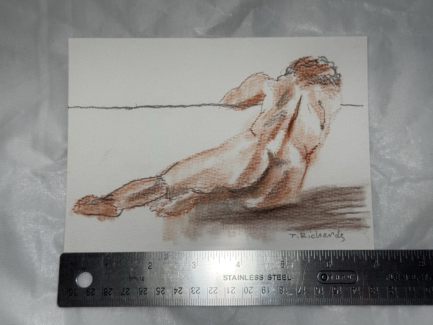 Soft pastels painting ORIGINAL art Figurative Naked Woman Nude Signed 5x7"