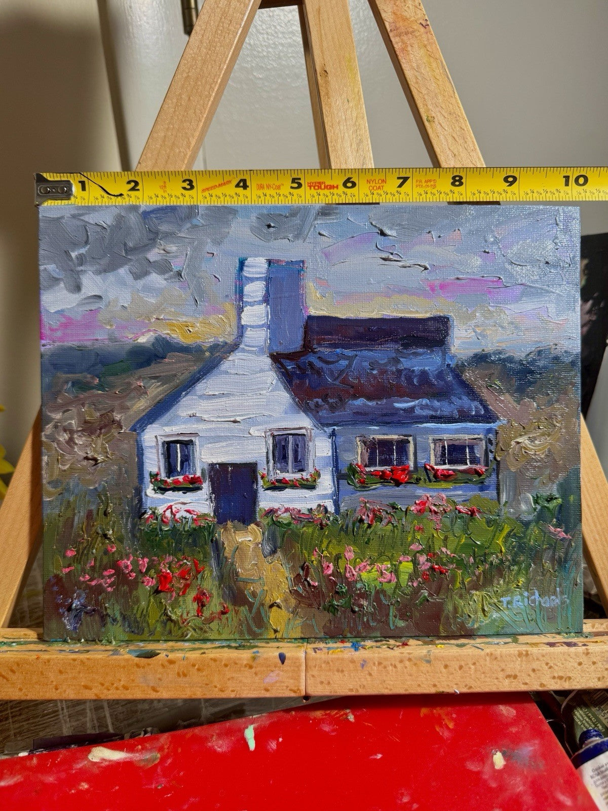 Farmhouse Oil painting ORIGINAL art Cottage House Flower Garden landscape 8x10