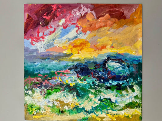 Oil painting ORIGINAL art Ocean wave artwork Seascape marine Landscape 8x8”