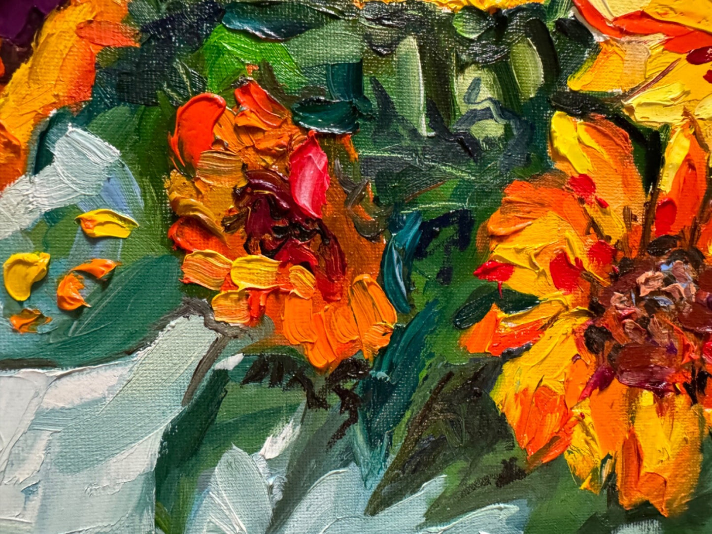 Oil painting ORIGINAL art Sunflower Flower Bouquet floral artwork signed 12x16"