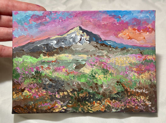Wildflowers painting ORIGINAL art floral field artwork Landscape Mountain 5x7"