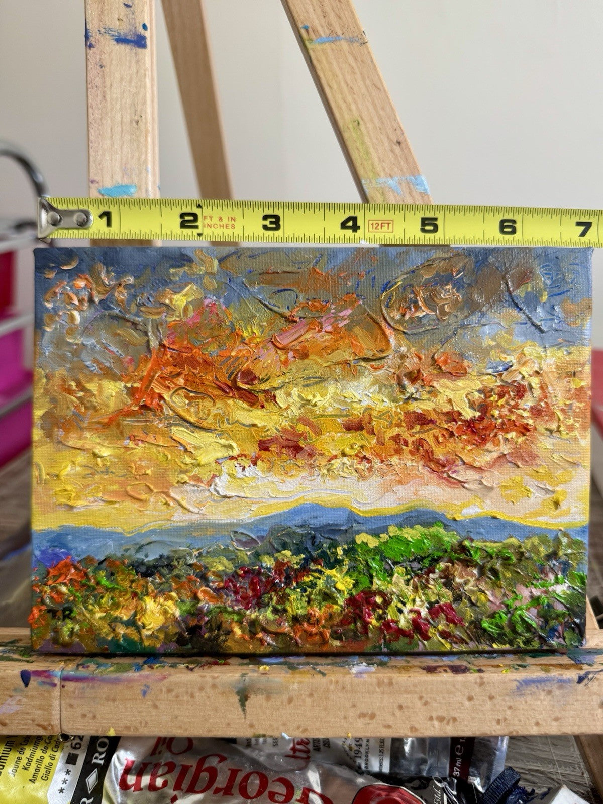 Wildflowers Oil painting ORIGINAL art Sunset floral field Mountain Landscape 5x7