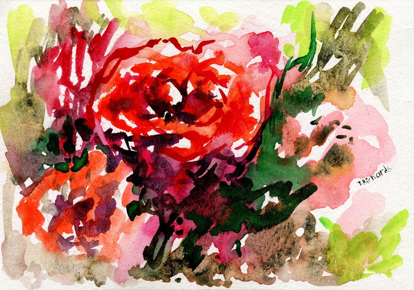 Watercolor painting ORIGINAL art Peony wall art Flower floral peonies 5x7"