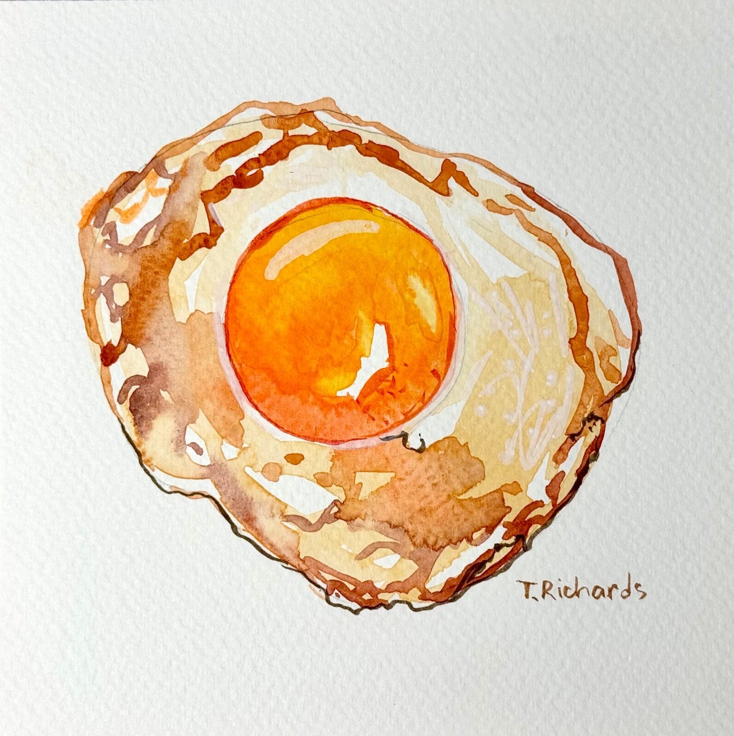 Fried egg ORIGINAL art Watercolor painting Still life food kitchen artwork 6x6"