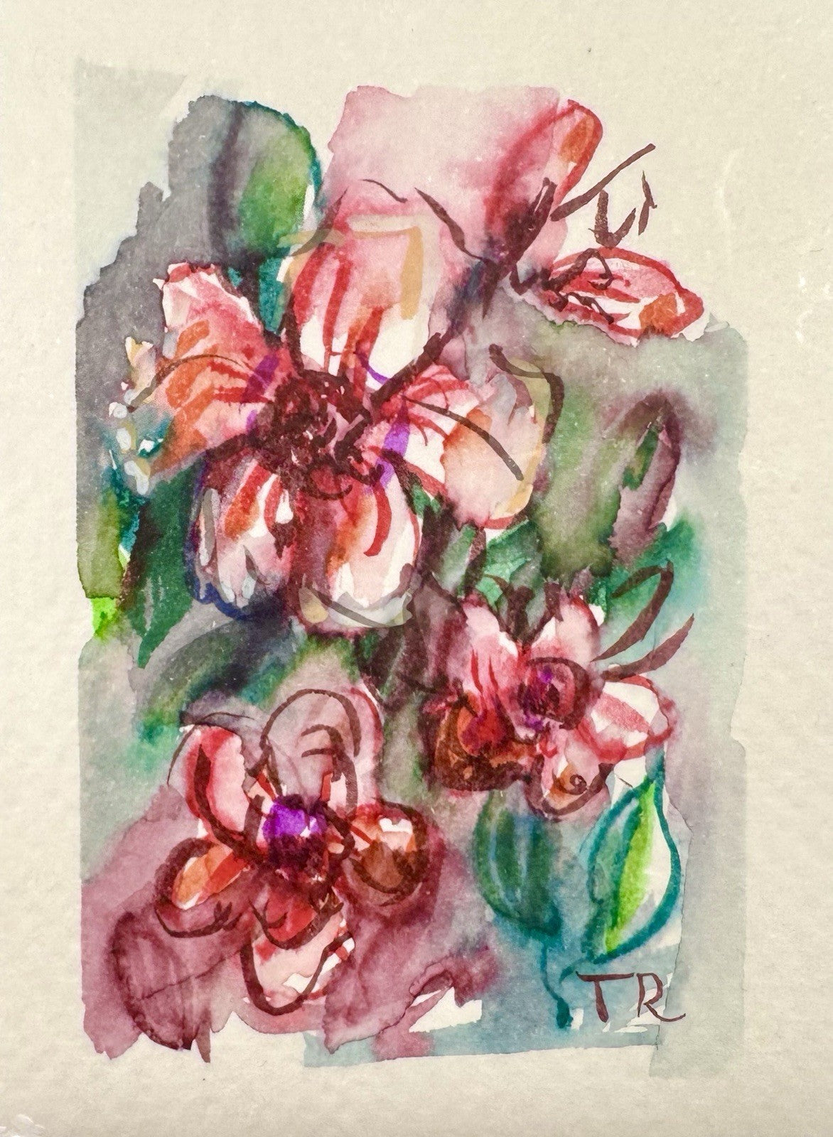 ACEO Watercolor Forget-me-nots ORIGINAL Art ATC Painting Flower Floral 2.5x3.5