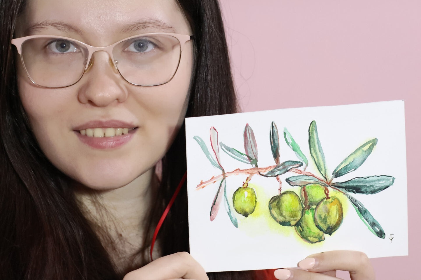 Olive branch painting ORIGINAL art Watercolor vegetable food small wall art 5x7"
