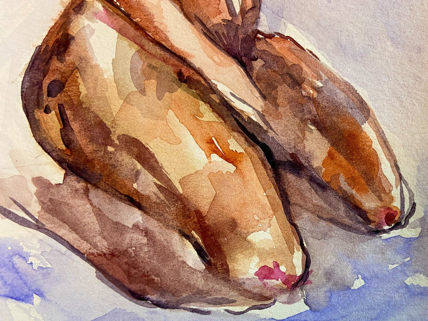 Painting WATERCOLOR ORIGINAL Art Black Woman African Naked Nude Artwork 6x8"