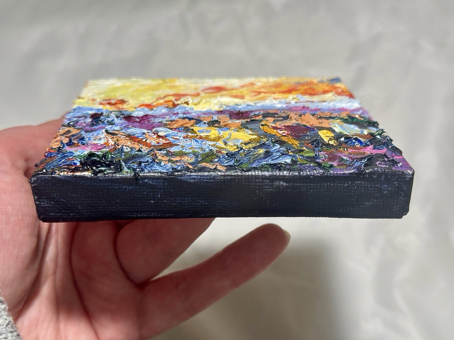 Oil painting ORIGINAL art Abstract Sunrise Wildflower Field Landscape Signed 4x4