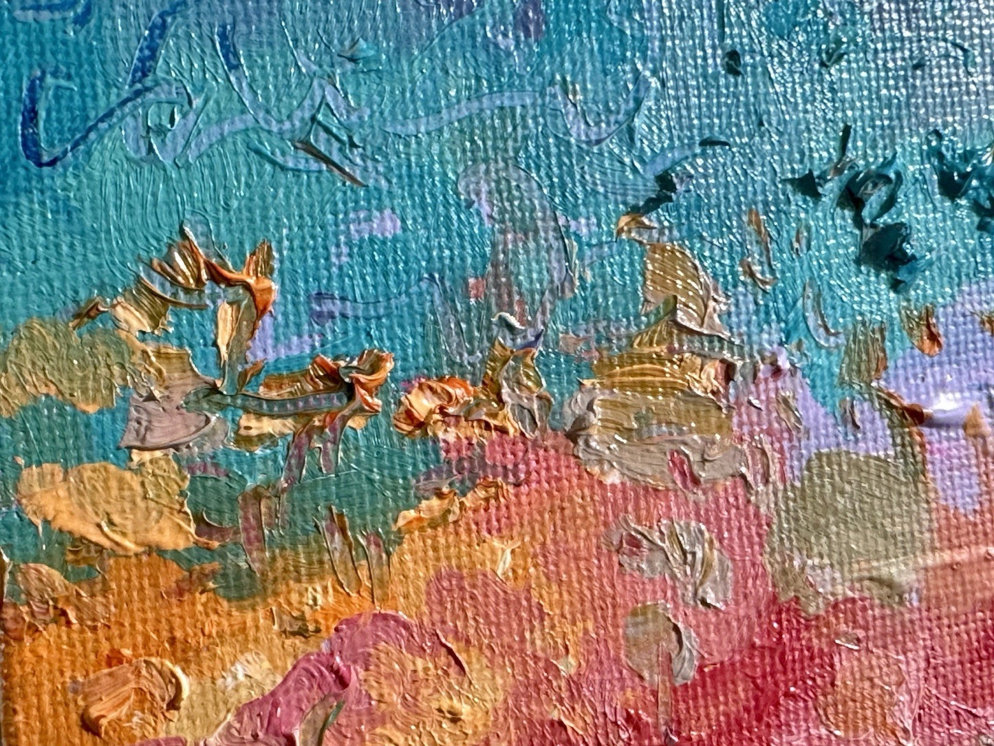Oil painting ORIGINAL art Landscape sunset Sky Cloud wildflower field Floral 6x6