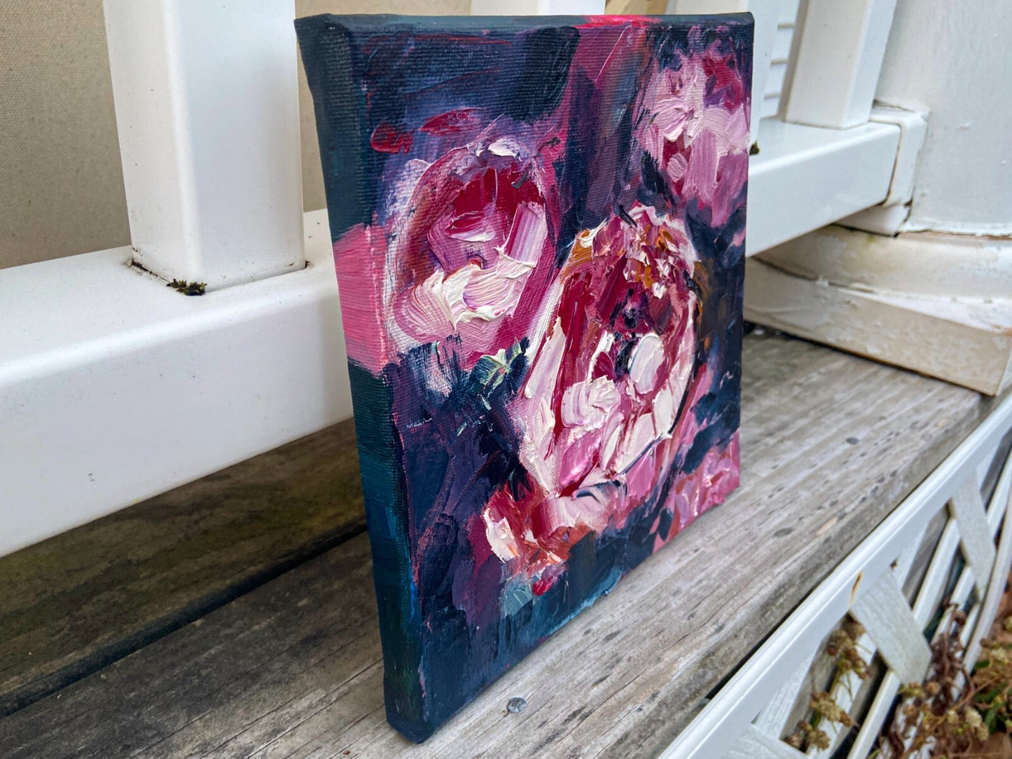 Oil painting ORIGINAL art Peony artwork small flower floral oil on canvas 8x8"