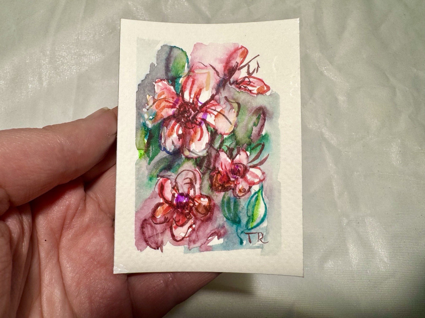 ACEO Watercolor Forget-me-nots ORIGINAL Art ATC Painting Flower Floral 2.5x3.5