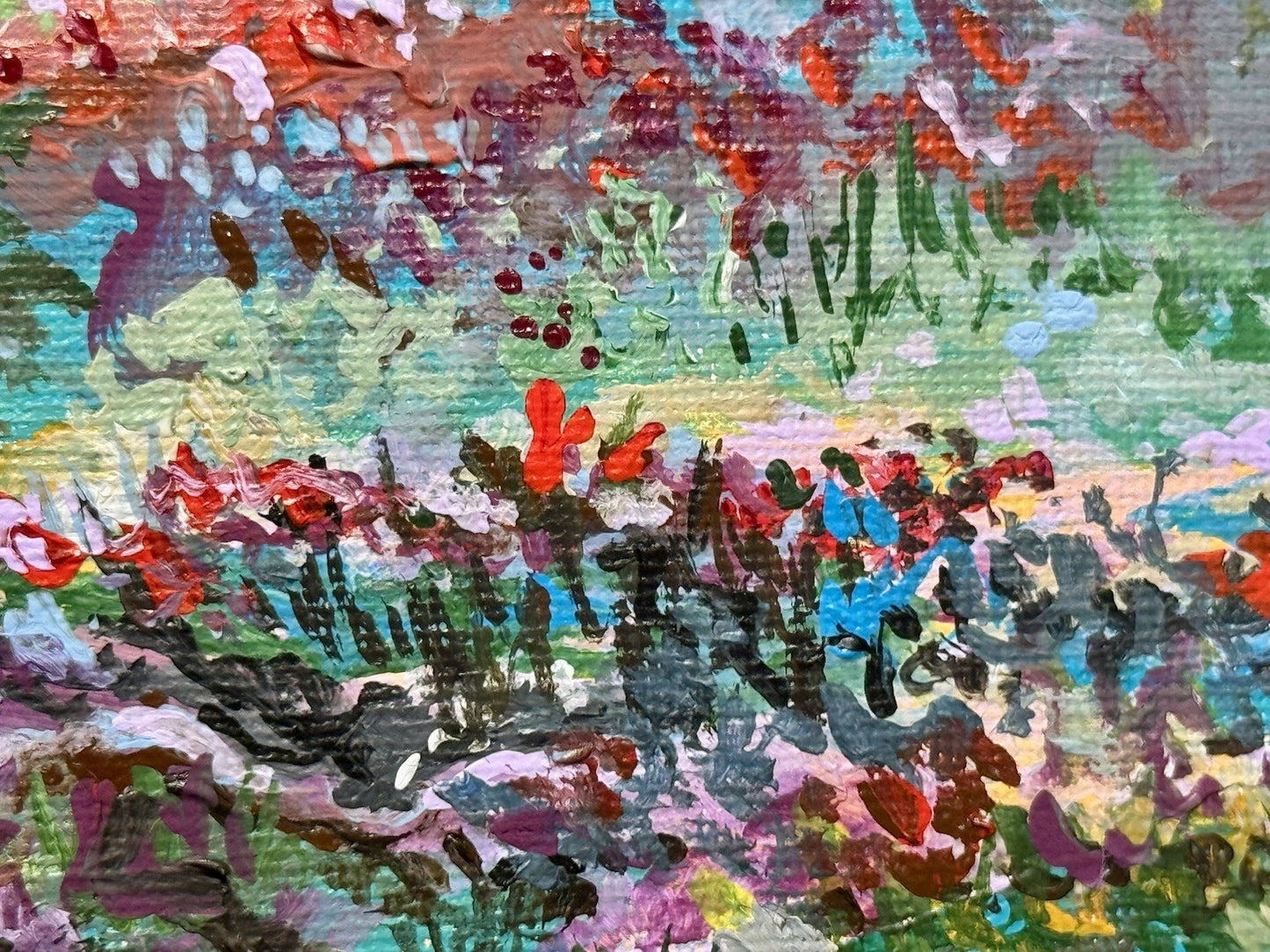 Acrylic painting ORIGINAL art Landscape sunset Mountain wildflower field 6x6