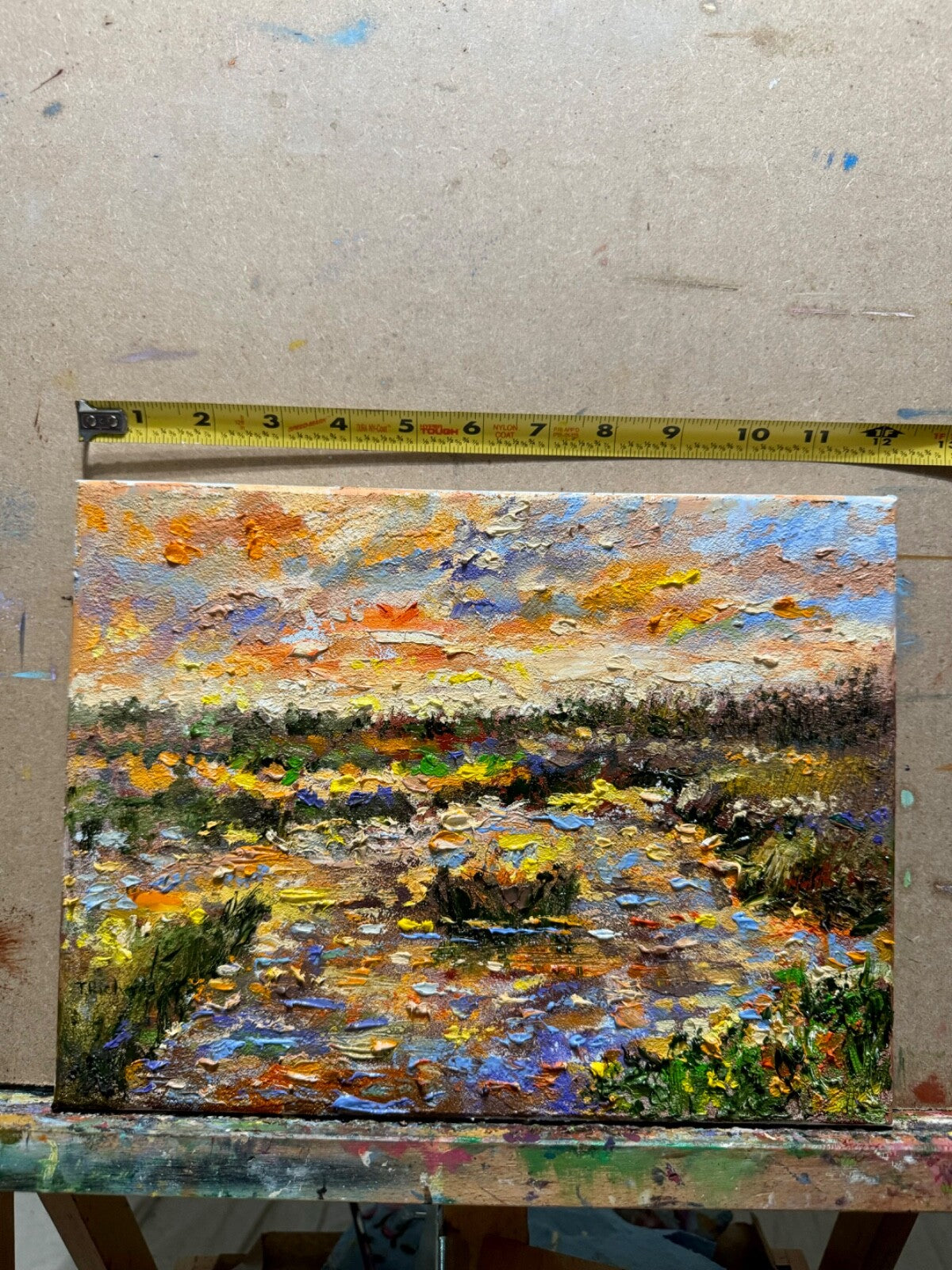 Pond oil painting on canvas ORIGINAL art Swamp artwork Landscape seascape 9x12"