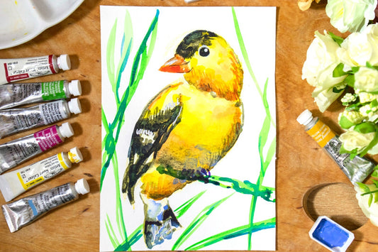Painting WATERCOLOR ORIGINAL Art Goldfinch Bird Artwork wall art 5x7"