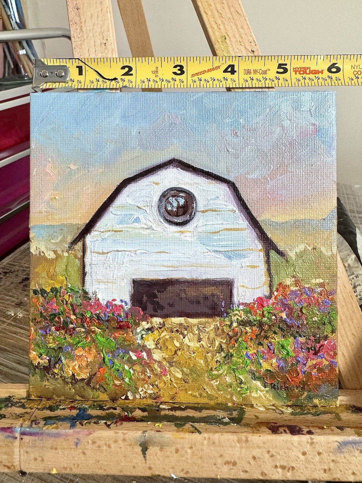 Farmhouse Oil painting ORIGINAL art Cottage House Flower Garden landscape 6x6