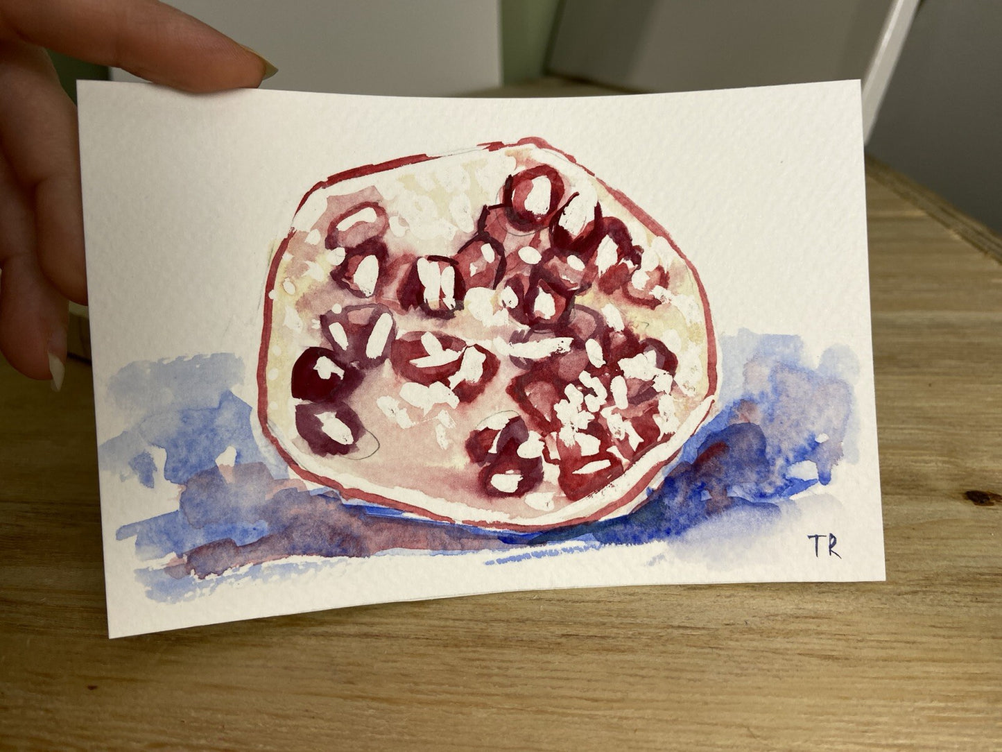 WATERCOLOR painting ORIGINAL art Pomegranate fruit artwork Food wall art 4x6"