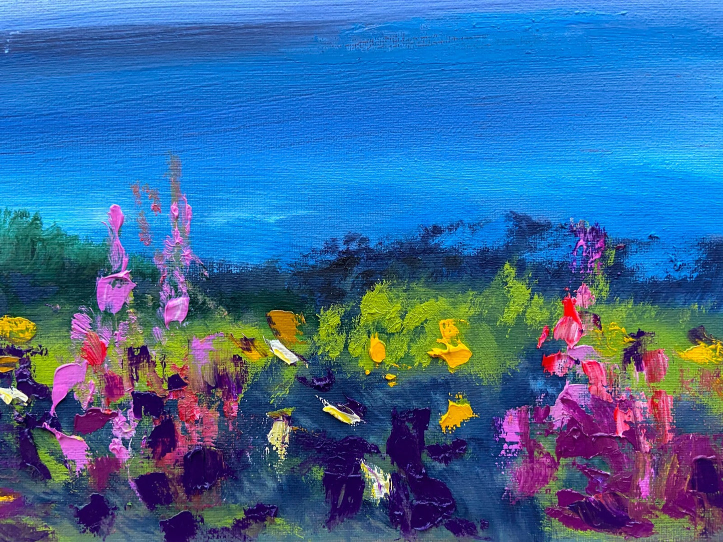 Original art oil painting Landscape mountain artwork Lake lupines Alaska 18x24"