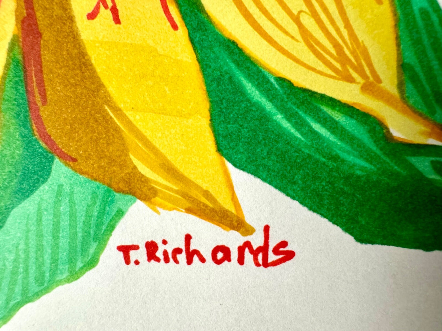 Sunflowers painting ORIGINAL art Flower floral Markers on thin paper signed 8x10