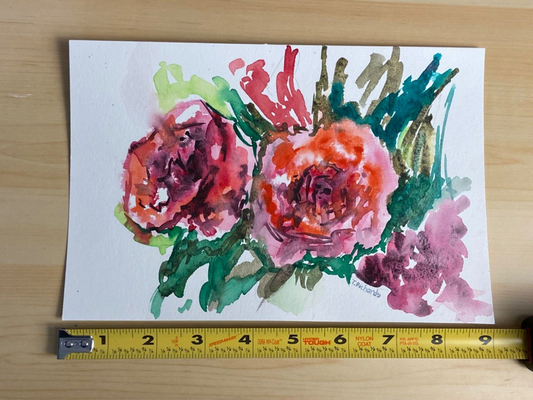 Watercolor Painting ORIGINAL Art Peony flower floral Peonies Wall Art 6x9"