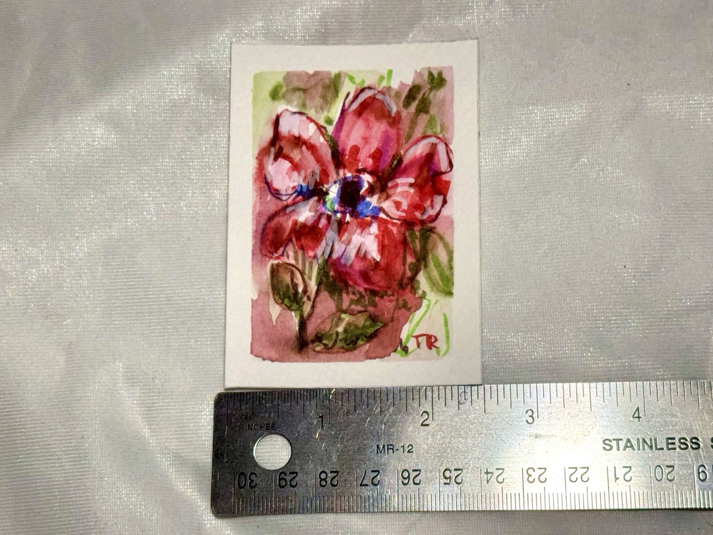 ACEO Watercolor Hibiscus ORIGINAL Art ATC Painting Miniature Flower 2.5x3.5"