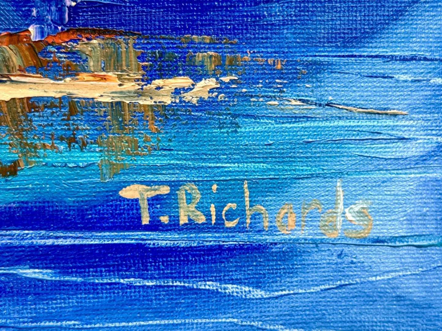 Oil painting ORIGINAL art Flamingo couple Bird Ocean Seascape Signed 16x20"