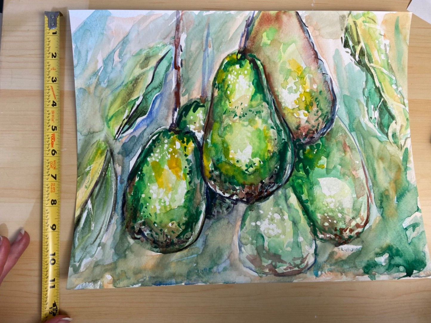 Watercolor painting ORIGINAL art Pears on branch tree Fruit food 11x14"