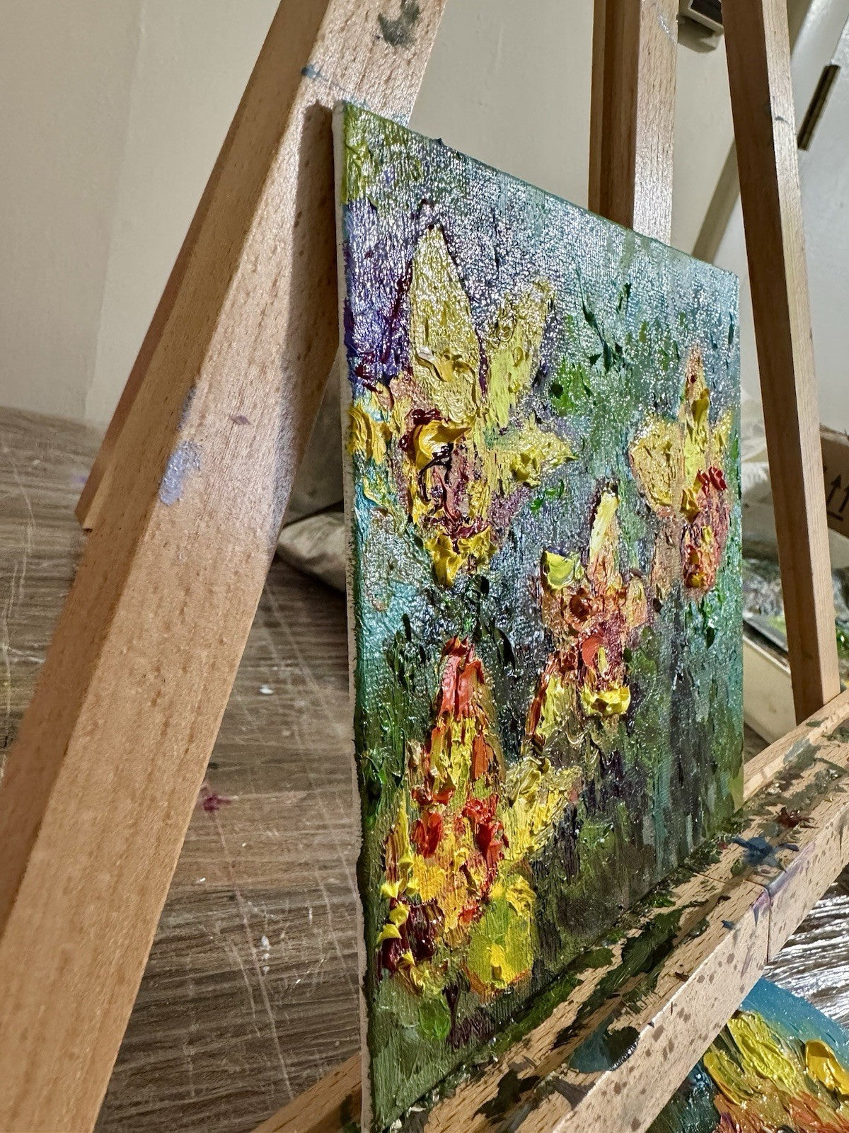 Oil painting ORIGINAL art Yellow Daffodil Flower Floral Nature Still Life 6x6”