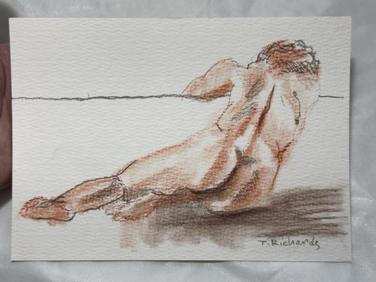 Soft pastels painting ORIGINAL art Figurative Naked Woman Nude Signed 5x7"