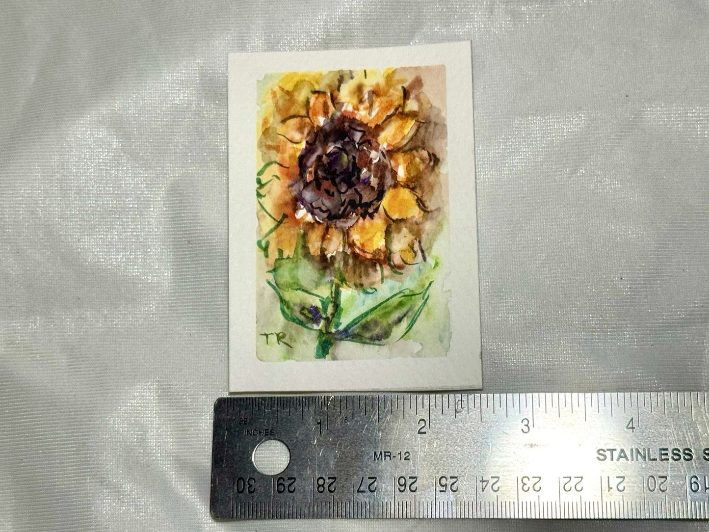 ACEO Watercolor Sunflower ORIGINAL Art ATC Painting Flower Floral Mini 2.5x3.5