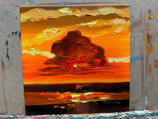 Oil painting Ocean ORIGINAL art Seascape artwork small landscape Sky cloud 8x8”