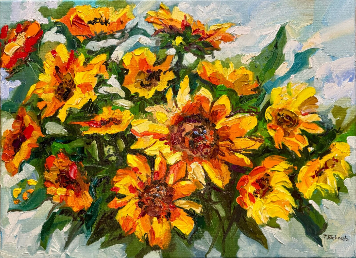 Oil painting ORIGINAL art Sunflower Flower Bouquet floral artwork signed 12x16"