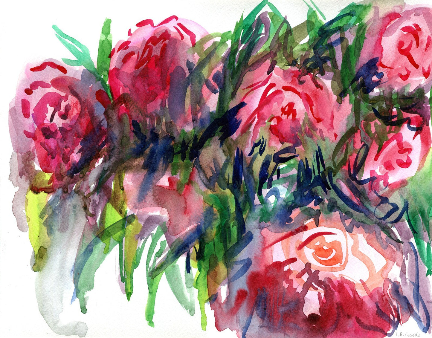 Peony Painting WATERCOLOR ORIGINAL Art Flower Artwork Floral Wall Art 11x14
