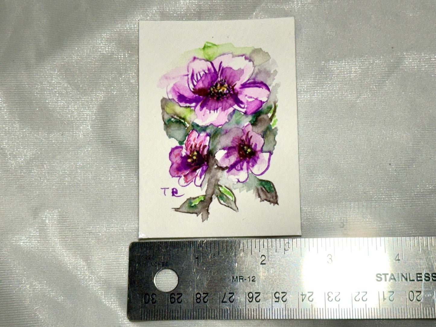 ACEO Watercolor Forget-me-nots ORIGINAL Art ATC Painting Flower Floral 2.5x3.5