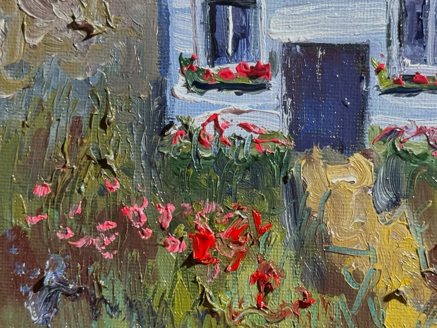 Farmhouse Oil painting ORIGINAL art Cottage House Flower Garden landscape 8x10