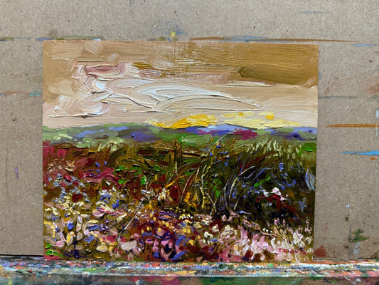 Oil painting panel ORIGINAL art Wildflower field artwork Landscape flower 8x10